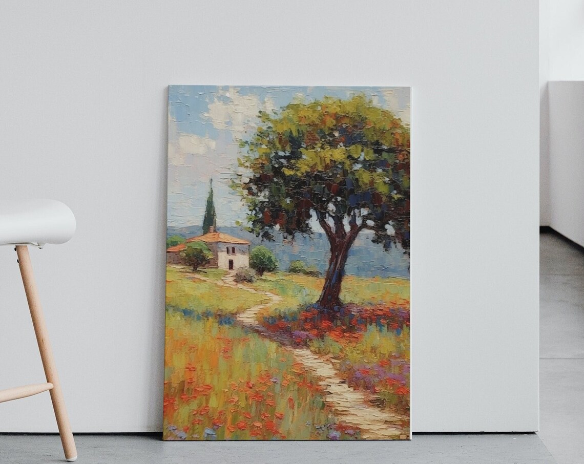 Farmhouse Wildflower Path Big Tree Vintage Country Landscape Poster