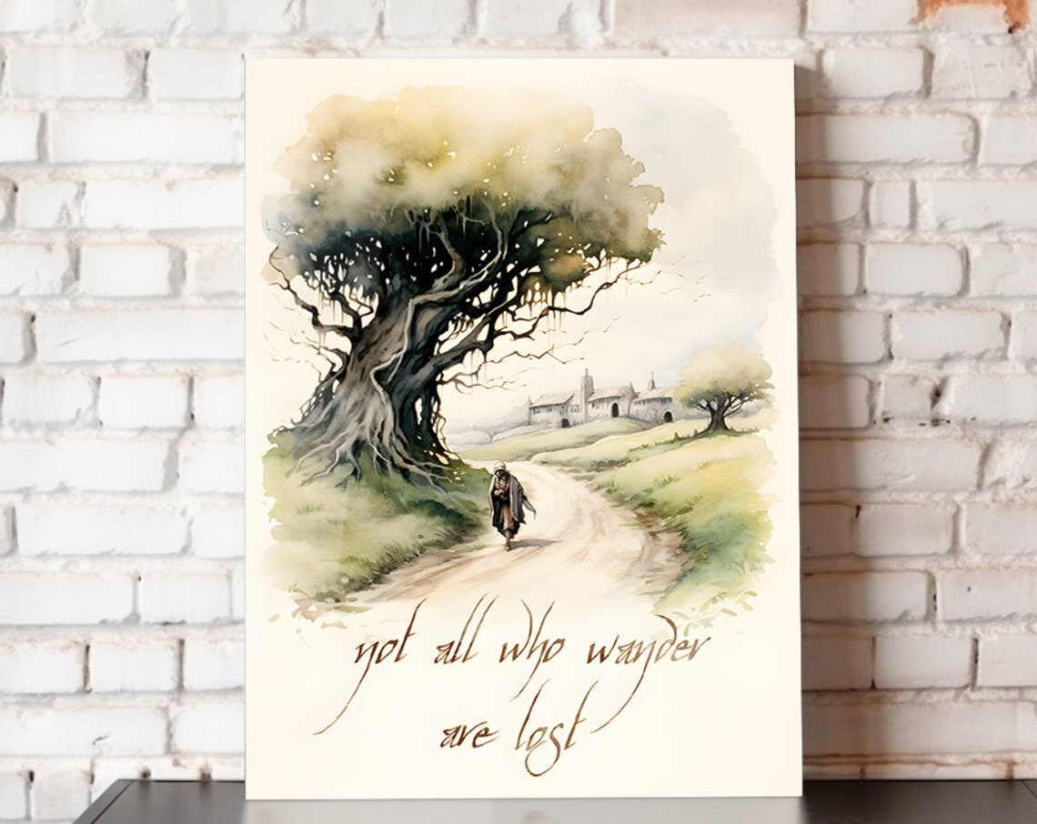 Not All Who Wander Are Lost Quote Watercolor Traveler Tree Art Print