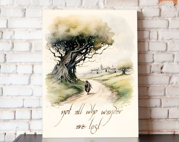 Not All Who Wander Are Lost Quote Watercolor Traveler Tree Art Print