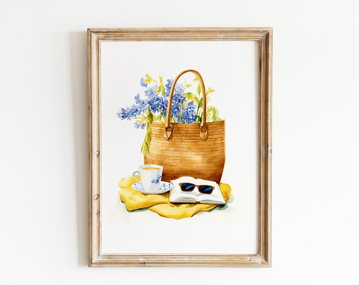 Book Wall Art Print, Watercolor Summer Flowers