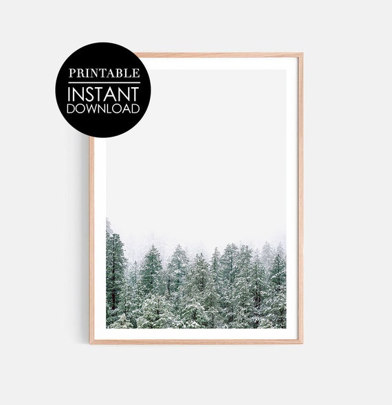 Winter Forest Print Evergreen Trees Pine Tree Landscape Snowy Poster Wall Art