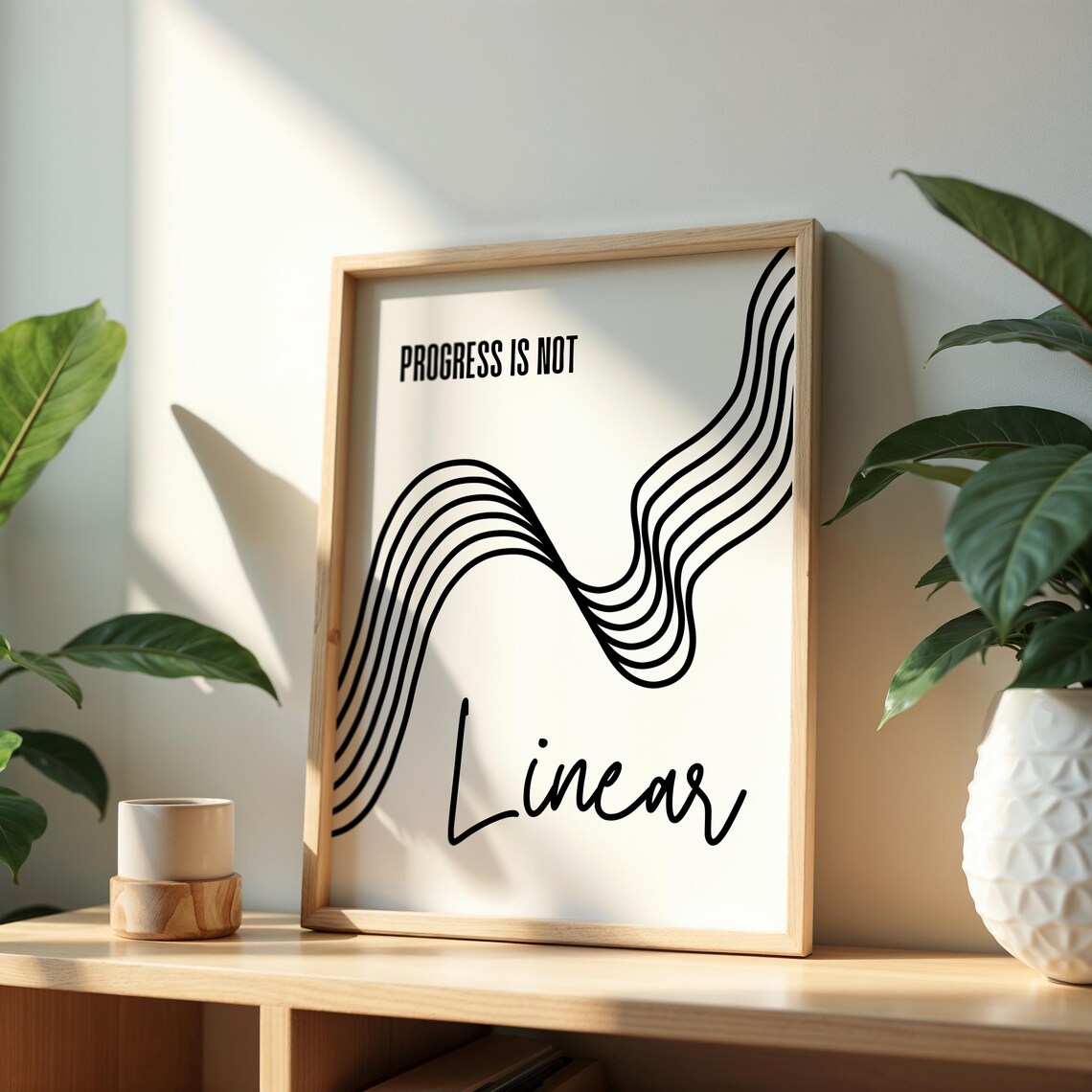 Progress Is Not Linear Minimalist Black White Wavy Line Quote Poster - Image 5