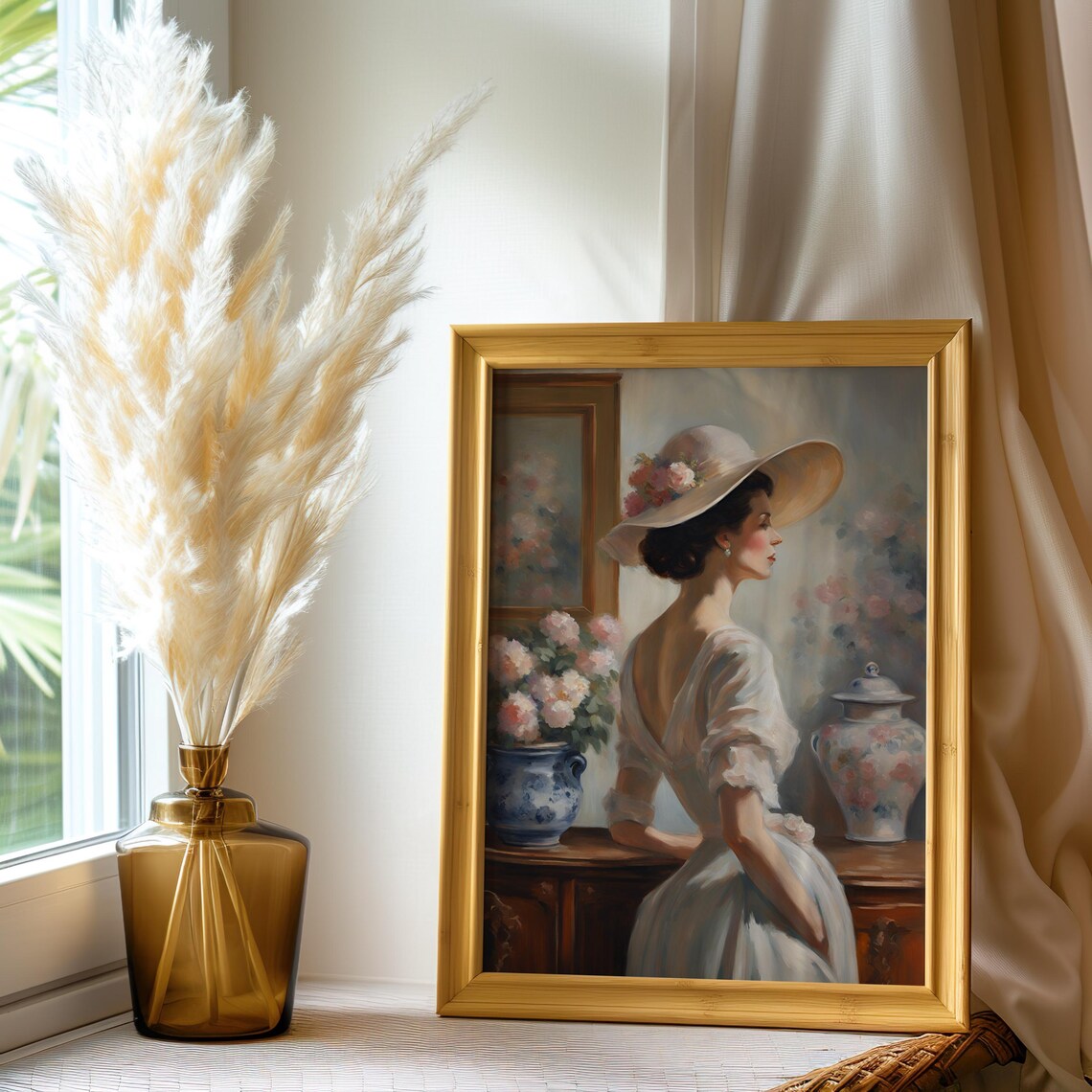Victorian Lady in Flowered Hat Vintage Portrait Painting Poster - Image 3