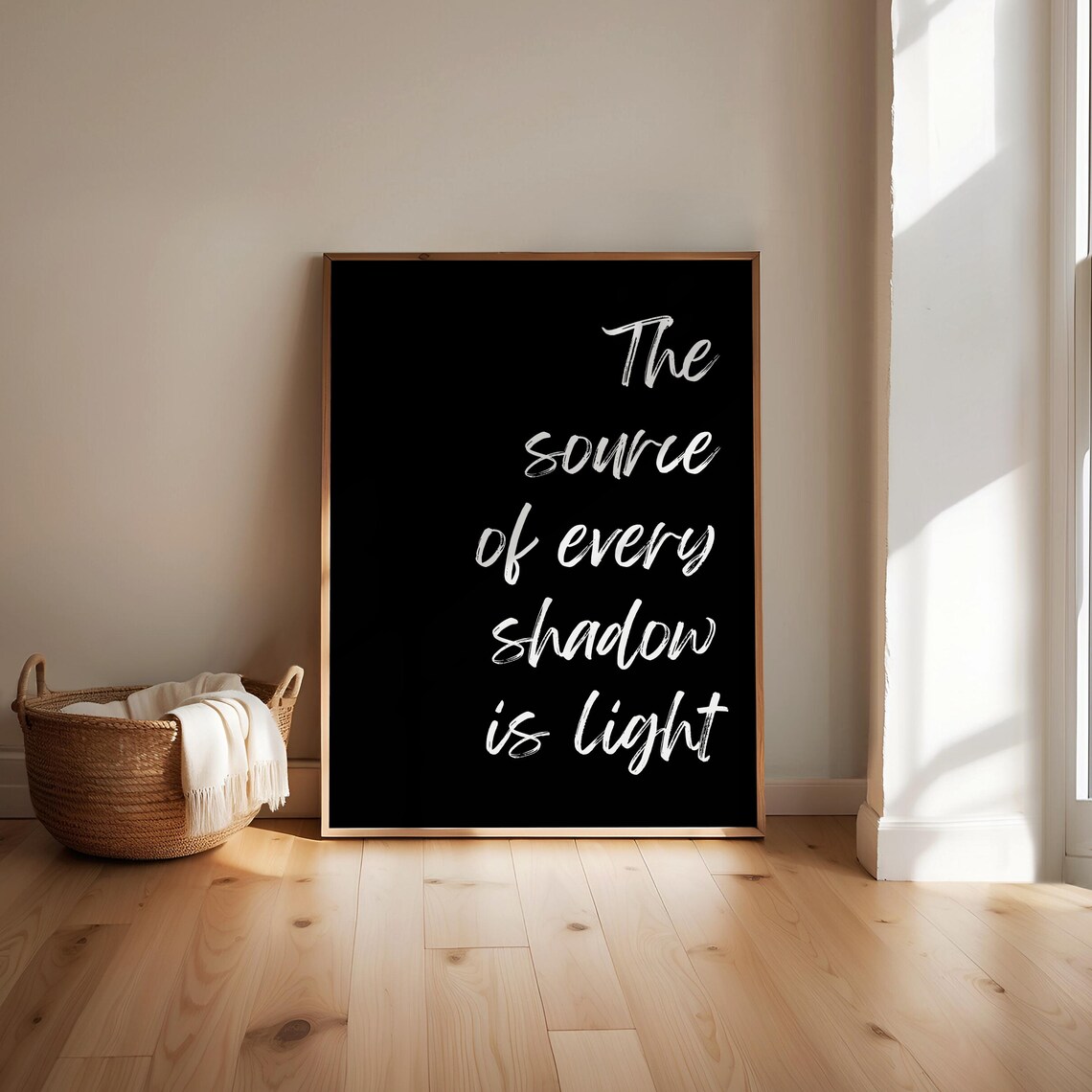The Source of Every Shadow Is Light Script Quote on Black Poster - Image 5