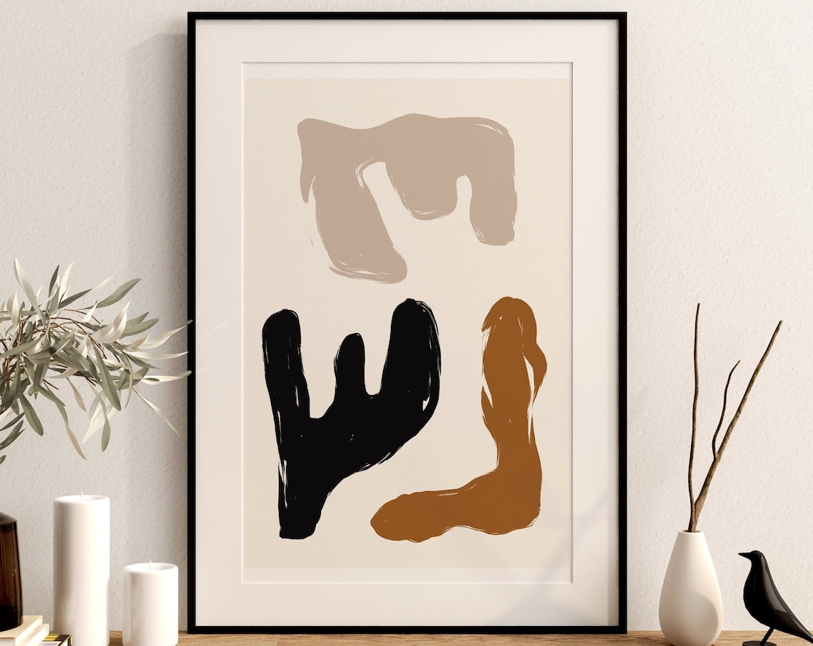 Mid-Century Modern Abstract Art Print, Neutral Minimalist