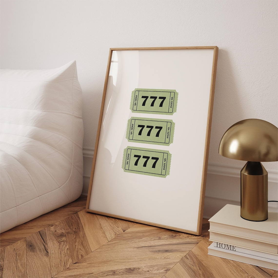 777 Angel Number Green Vintage Ticket Stub Spiritual Wall Art