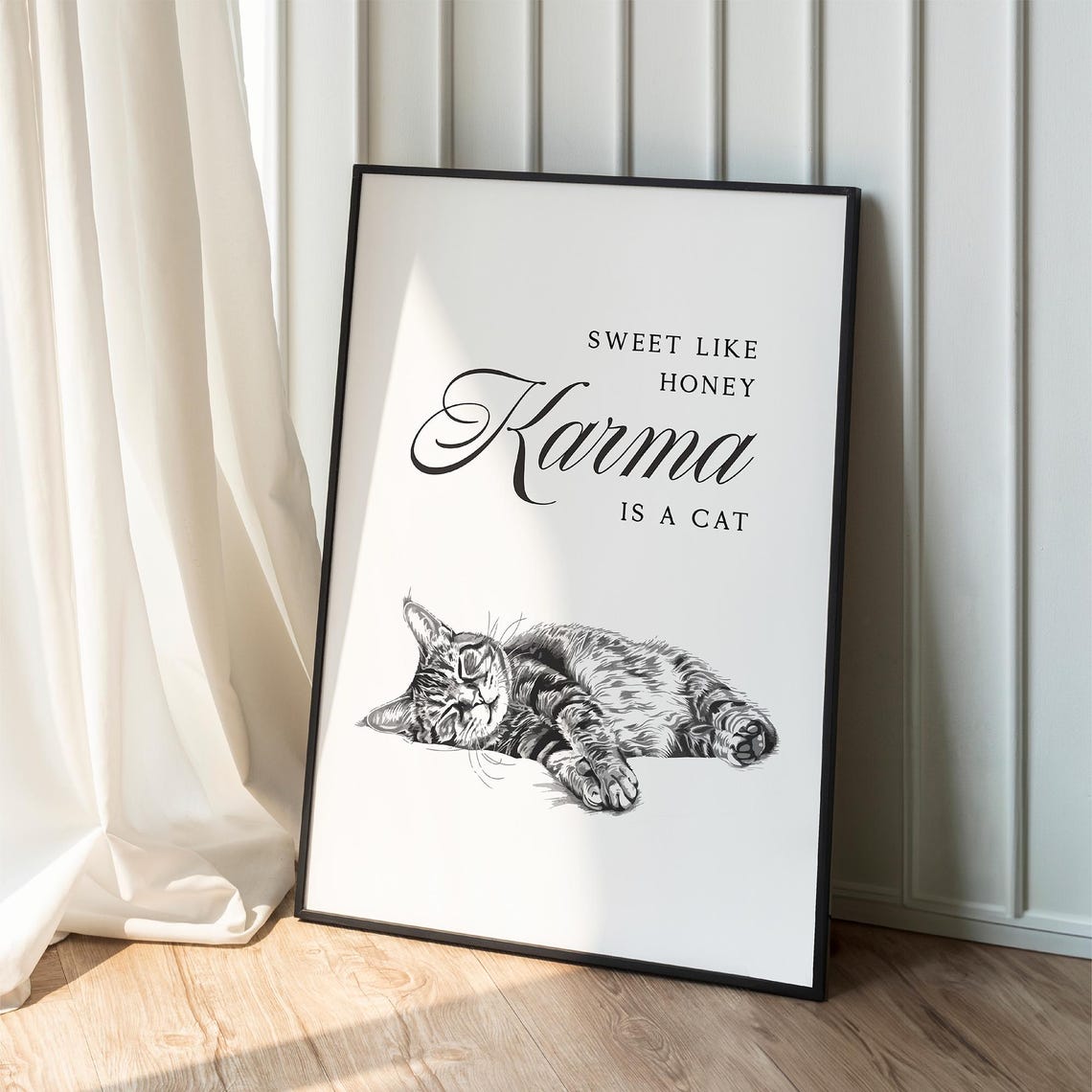 Karma Is A Cat Sleeping Tabby Cat Illustration Lyrics Wall Art