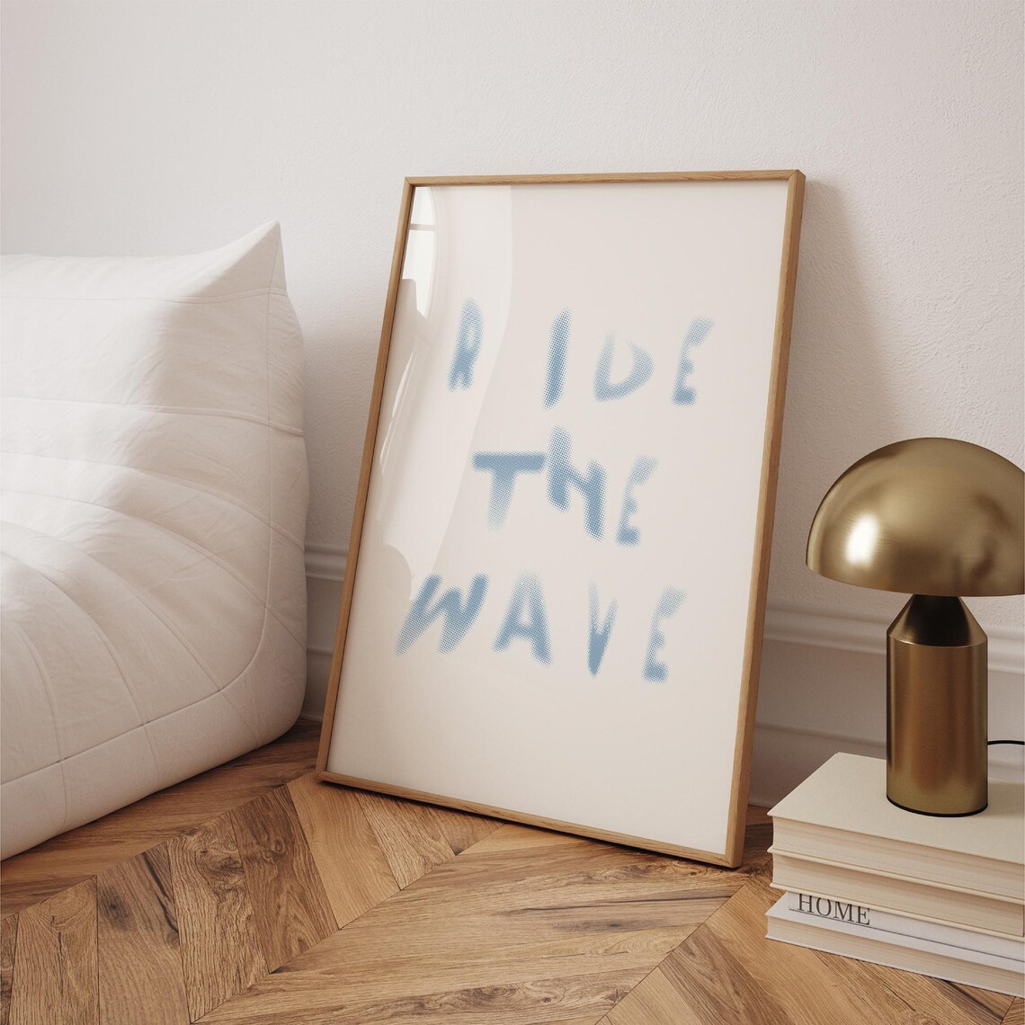 Ride The Wave Blue Watercolor Typography Coastal Surf Poster