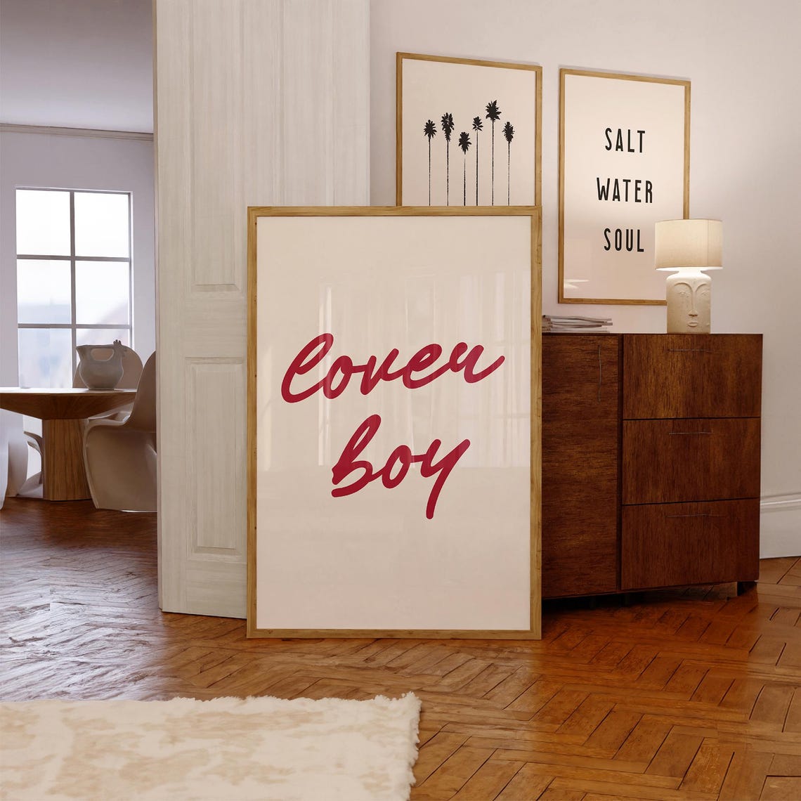 Lover Boy Bold Red Script Romantic Playful Quote Retro Wall Art
