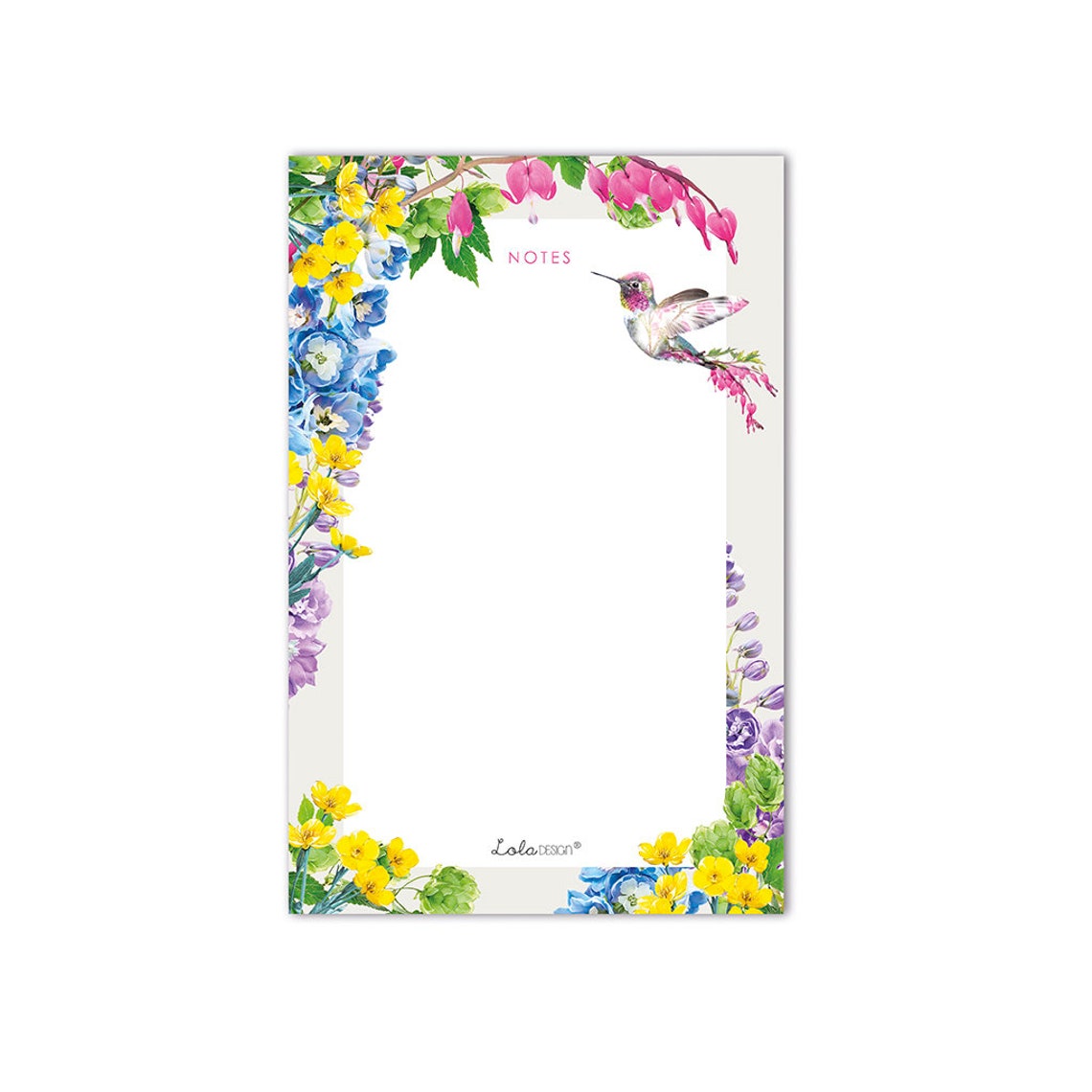 Hummingbird Botanical Floral Bordered Notes Pad Desk Stationery Print