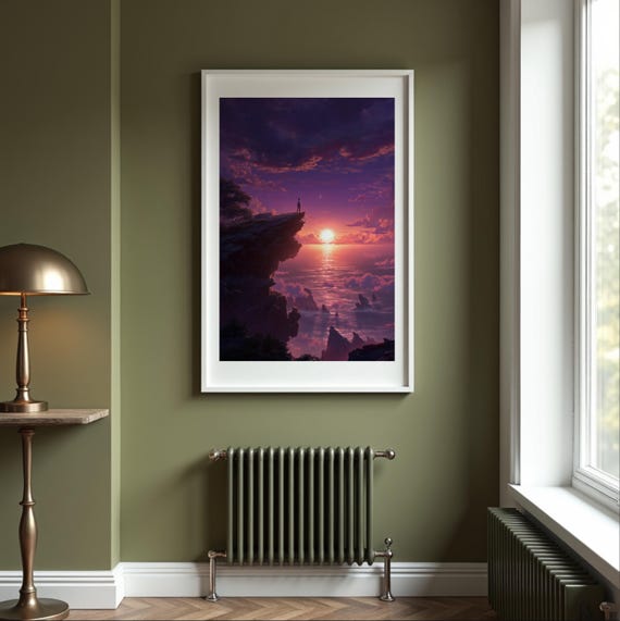 Ghibli Style Anime Sunset Print Fantasy Cliff Landscape 5 Sizes
