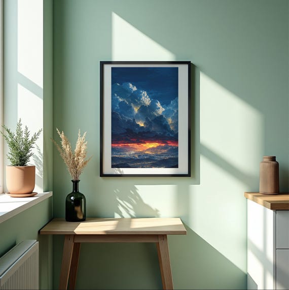 Ghibli Anime Sunset Print Twilight Cloudscape Cityscape 5 Sizes