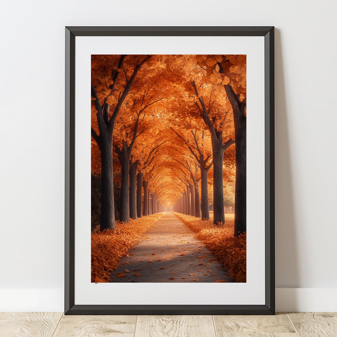 Golden Autumn Tree Avenue Falling Leaves Path Fall Foliage Wall Poster