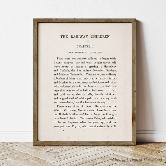 The Railway Children Edith Nesbit First Page Chapter One Literary Poster