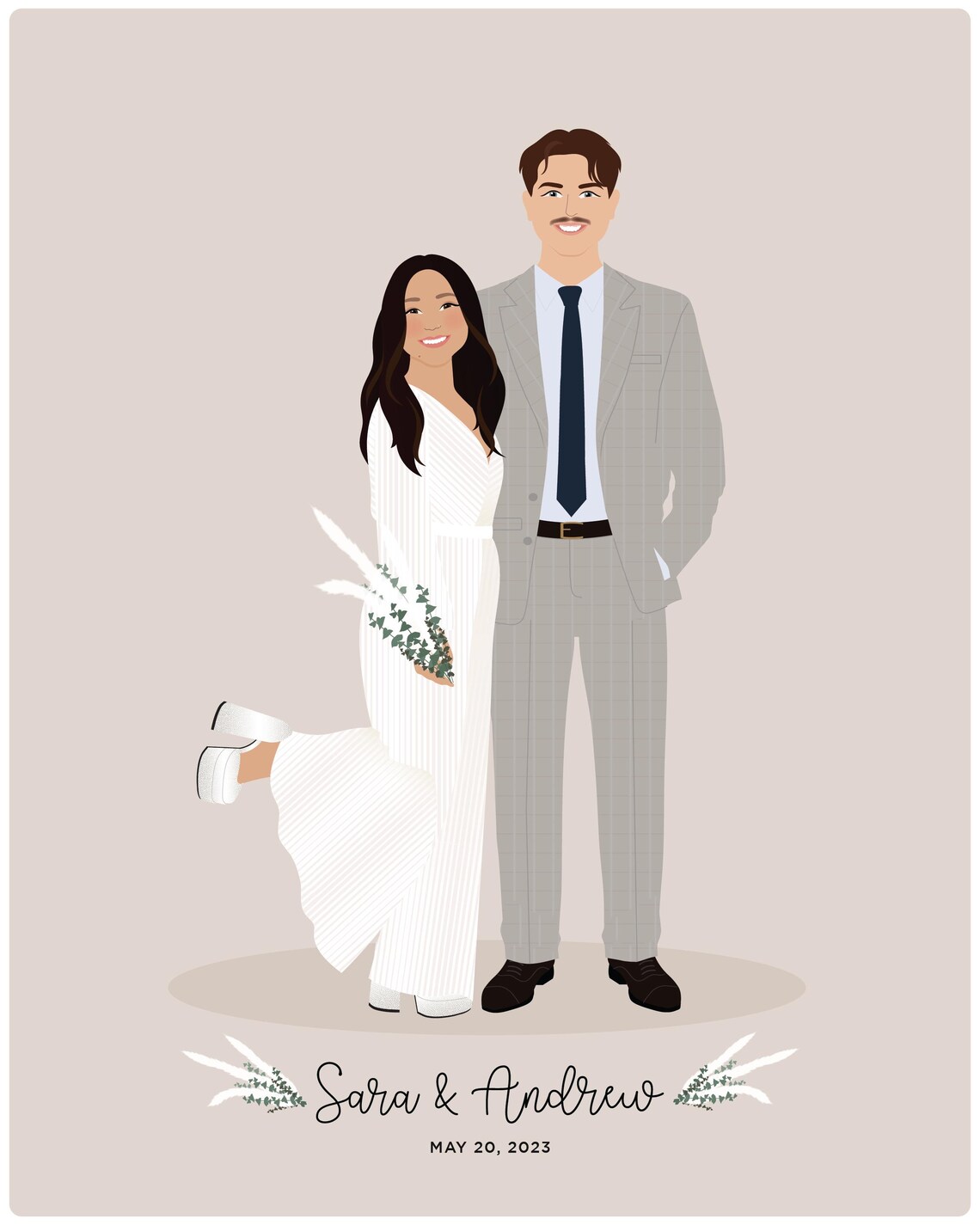 Custom Wedding Portrait, 1st Anniversary Gift - Image 2