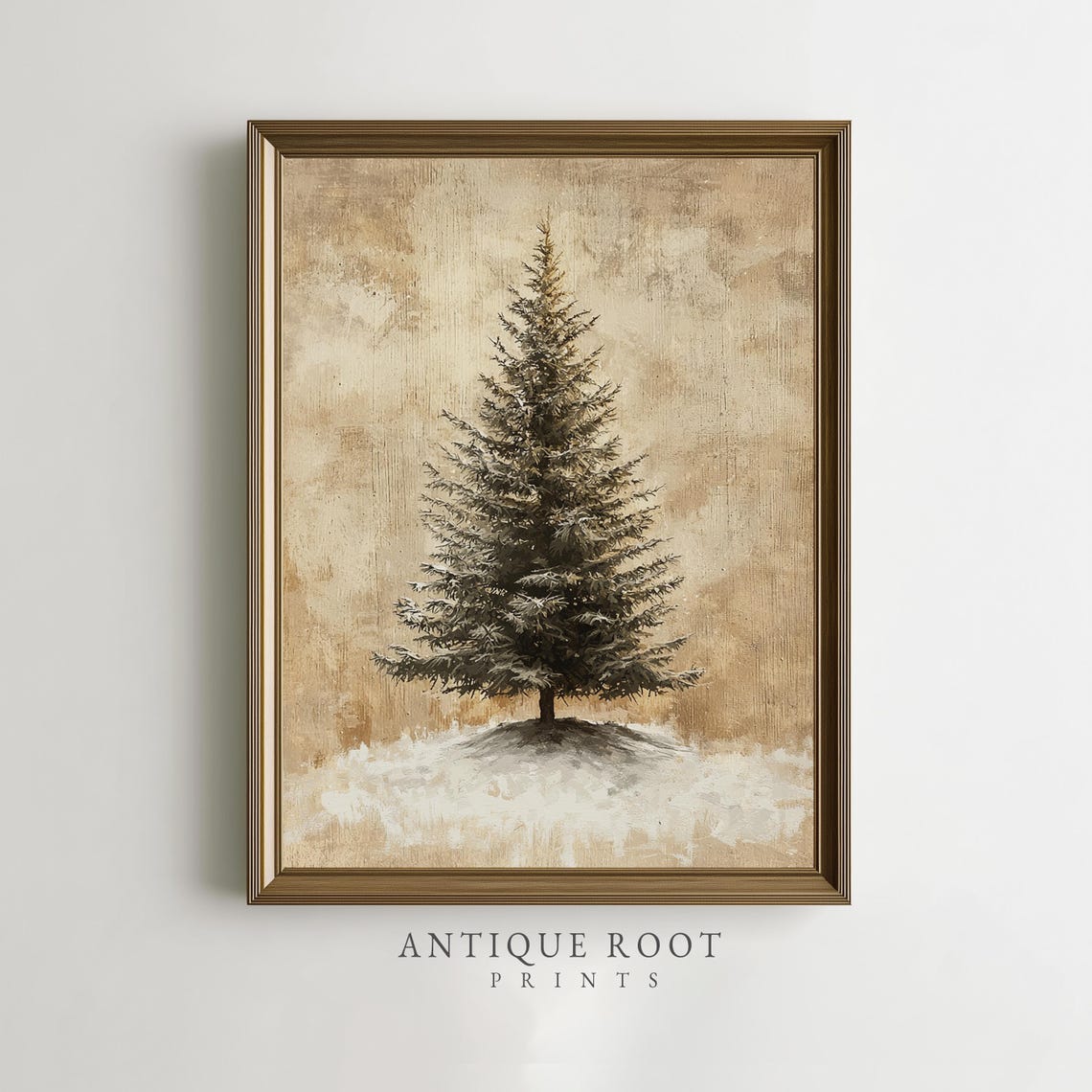 Vintage Christmas Tree Beige Winter Minimalist Rustic Art Poster