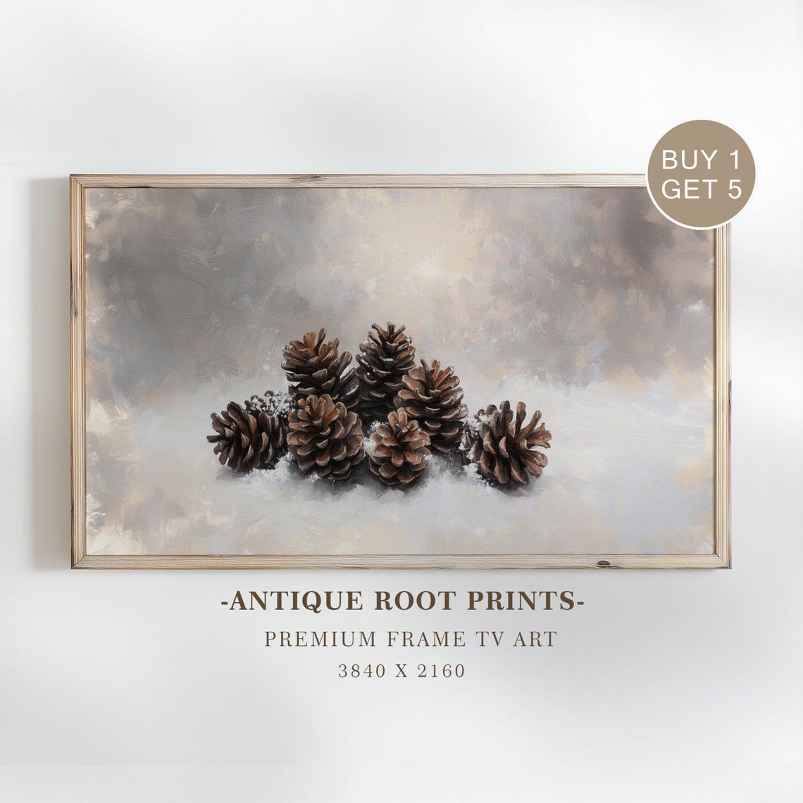 Pinecones In Fresh Snow Rustic Winter Impressionist Art Print