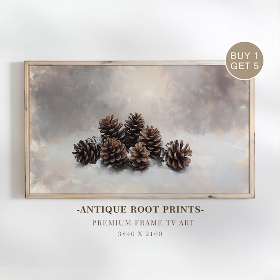 Pinecones In Fresh Snow Rustic Winter Impressionist Art Print