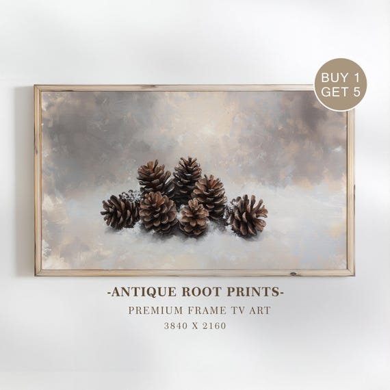 Pinecones In Snow Samsung Frame Tv Art Rustic Winter Impressionist Painting Cozy Farmhouse Decor For 59