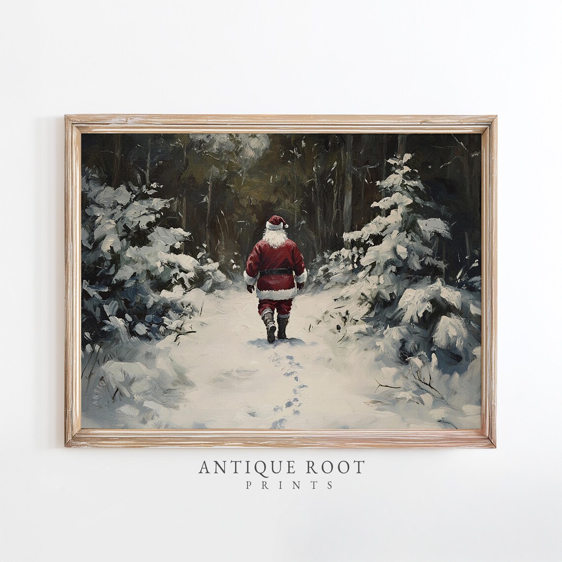 Santa Claus Snowy Forest Walk Christmas Eve Night Magical Art Poster