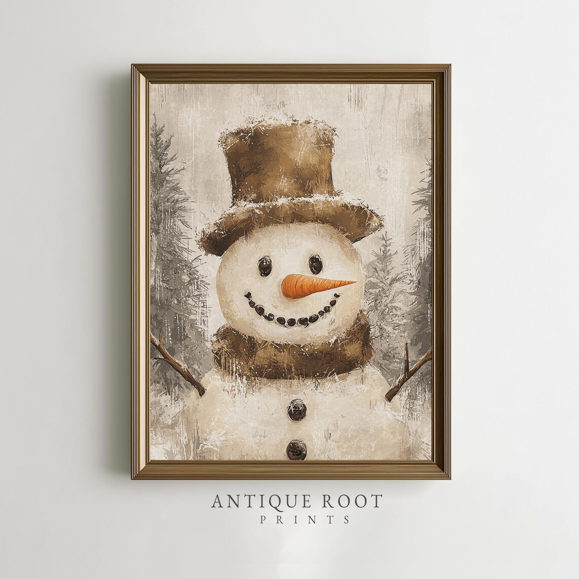 Rustic Vintage Snowman Top Hat Carrot Nose Farmhouse Christmas Poster