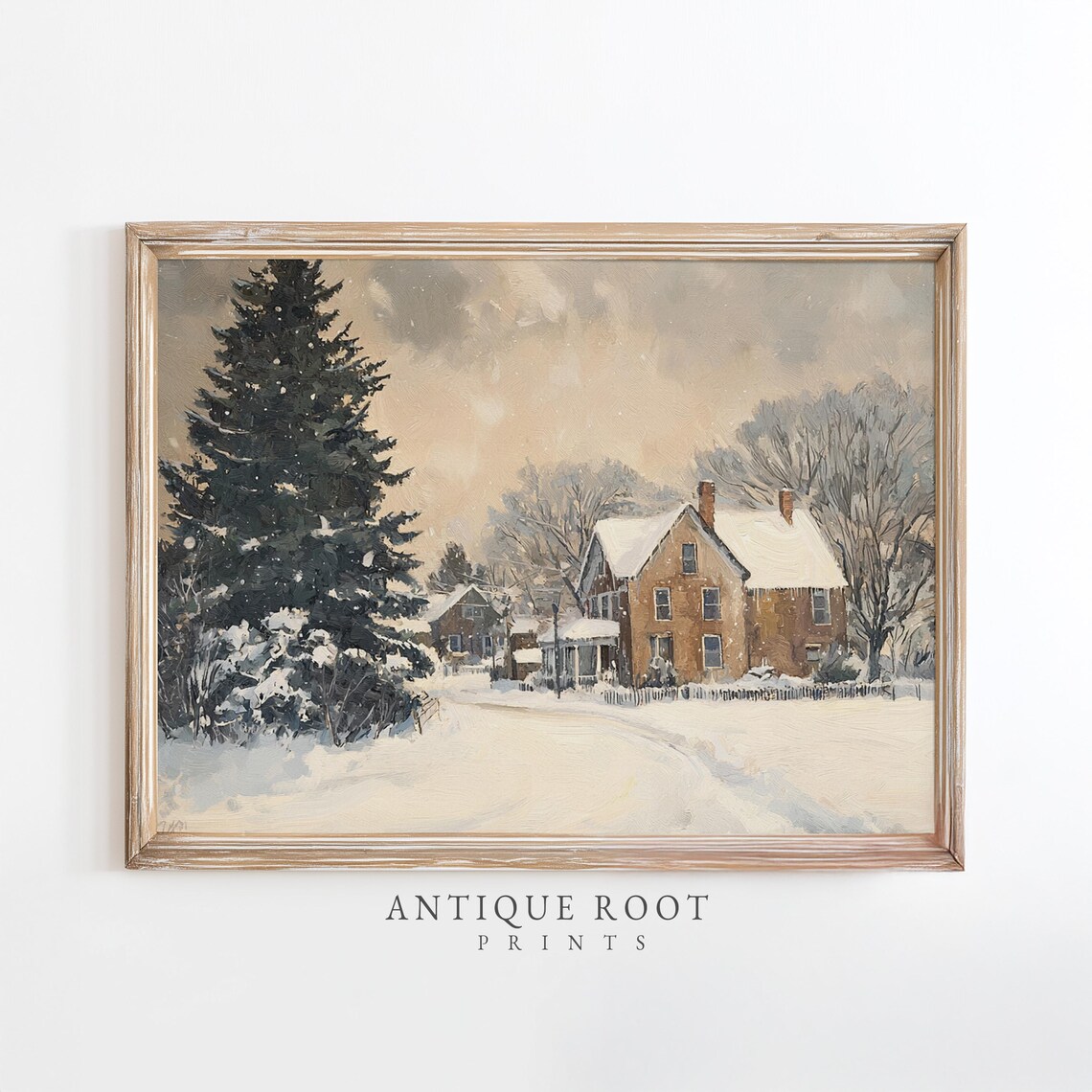 Snowy Country Farmhouse Vintage Winter Impressionist Painting Poster