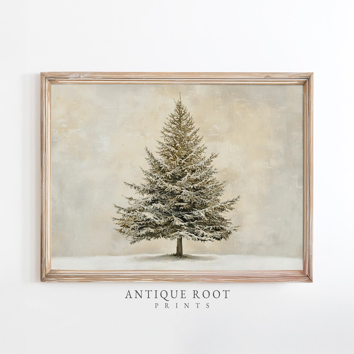 Snowy Christmas Tree Rustic Oil Painting Minimal Winter Art Poster