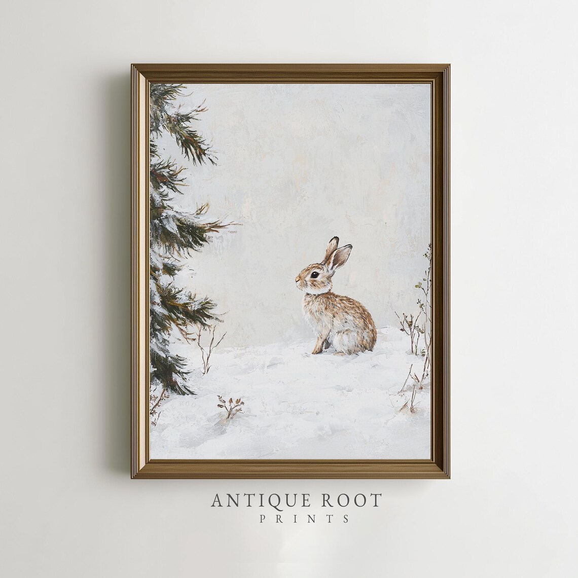 Winter Wall Art Cute Rabbit In Snowy Landscape Cozy Rustic Decor Serene Artwork Print 223