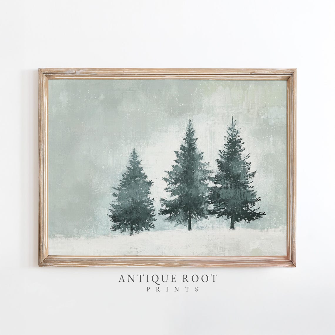 Three Snowy Pine Trees Minimalist Winter Landscape Painting Poster