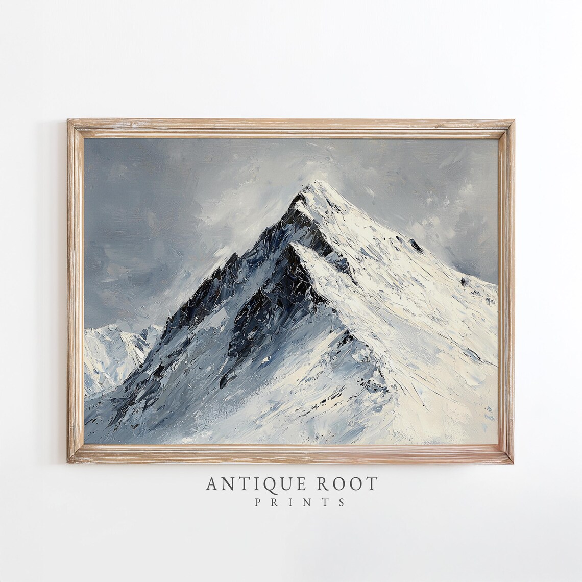 Moody Snow Covered Mountain Peak Neutral Minimalist Winter Wall Art