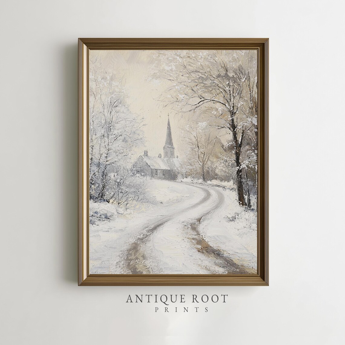 Church In Snowy Winter Landscape Rustic Village Painting Poster