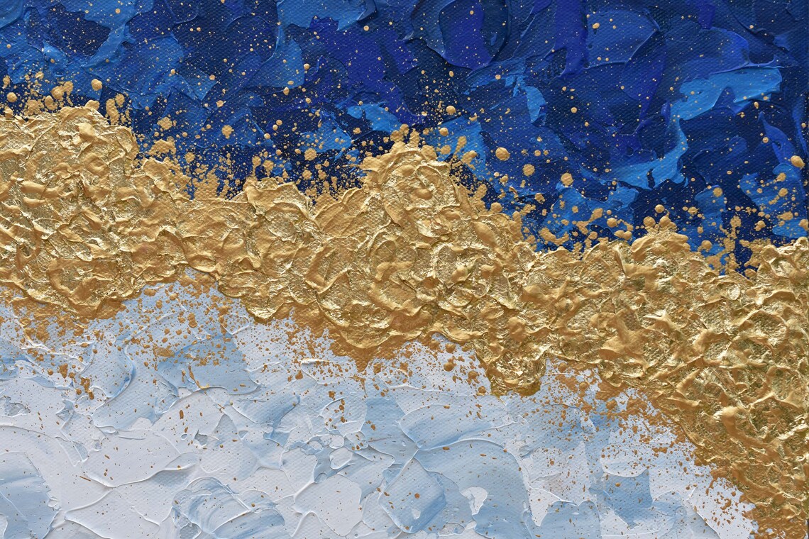 Navy Blue Gold Abstract Painting Original Palette Knife Artwork Large Textured Wall Art - Image 3