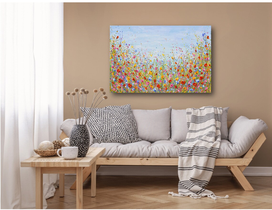 Wildflower Meadow With Red Poppies, Landscape Art Print - Image 2