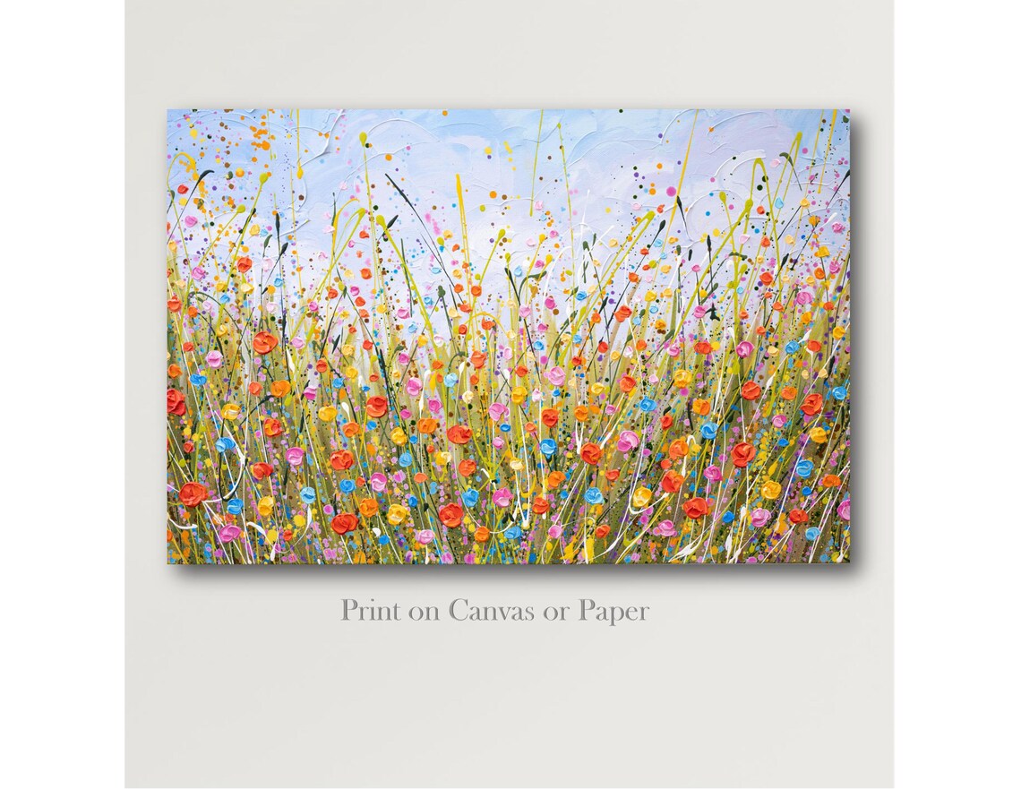 Colorful Wildflower Meadow Painting Pink Red Yellow Blooms Wall Poster - Image 3