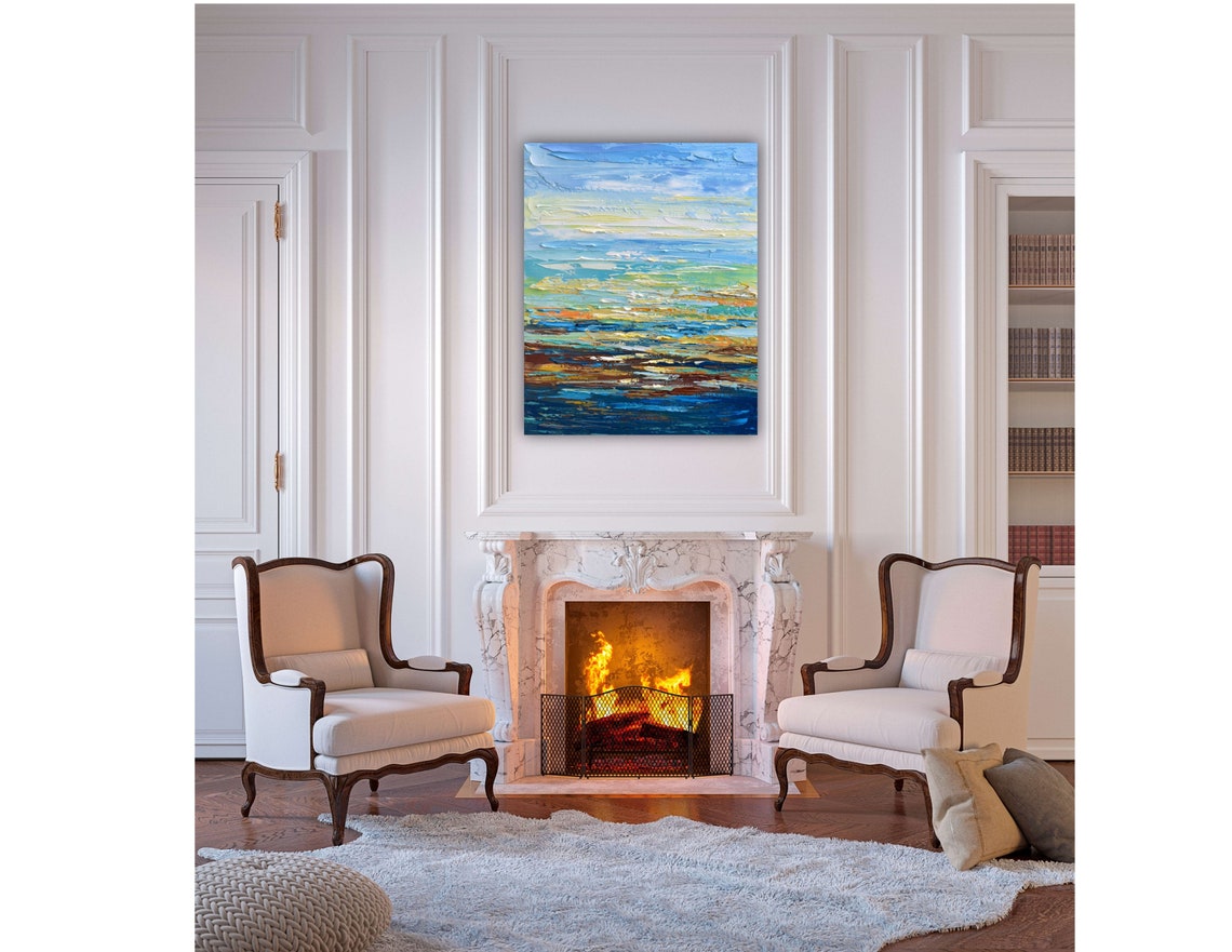 Abstract Sunrise Seascape Blue Teal Gold Horizon Palette Art Poster - Image 2