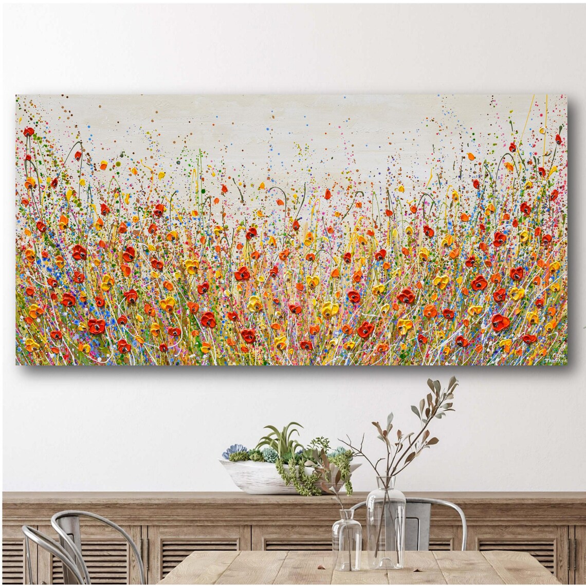 Wildflower Meadow Poppies, Abstract Floral Art Print