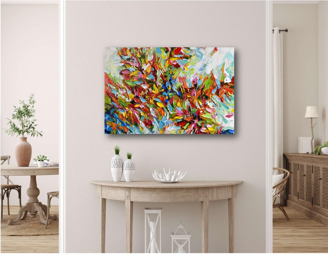 Abstract Autumn Leaves Red Orange Yellow Palette Knife Art Print - Image 3