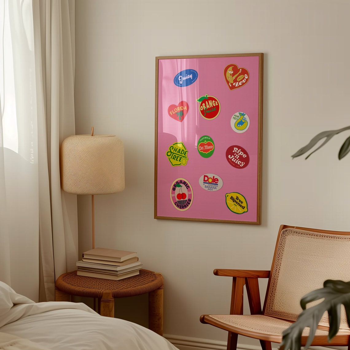 Retro Fruit Sticker Labels Pink Vintage Kitchen Dining Decor Poster - Image 4
