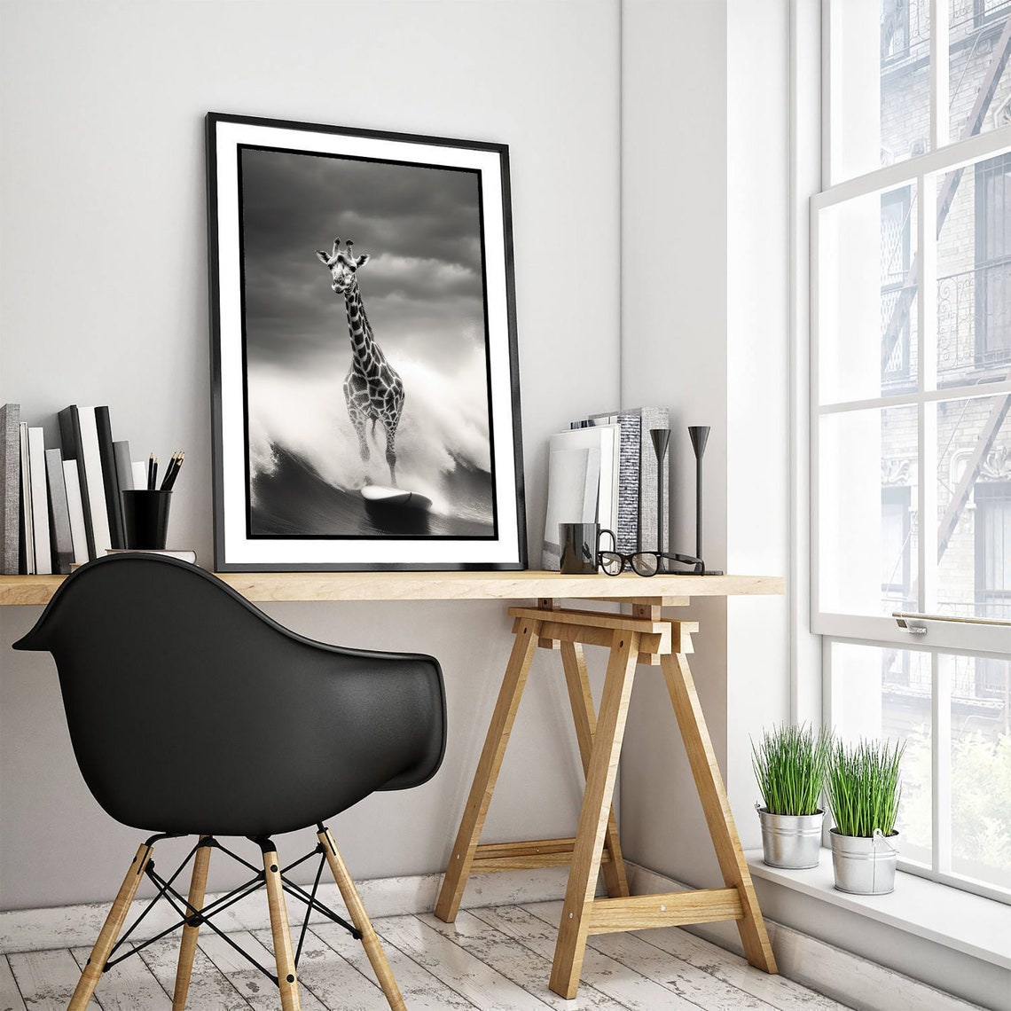 Animals Surfing Photograph Giraffe Art Print Poster Painting Museum Quality Giclee Home Wall Dcor - Image 3