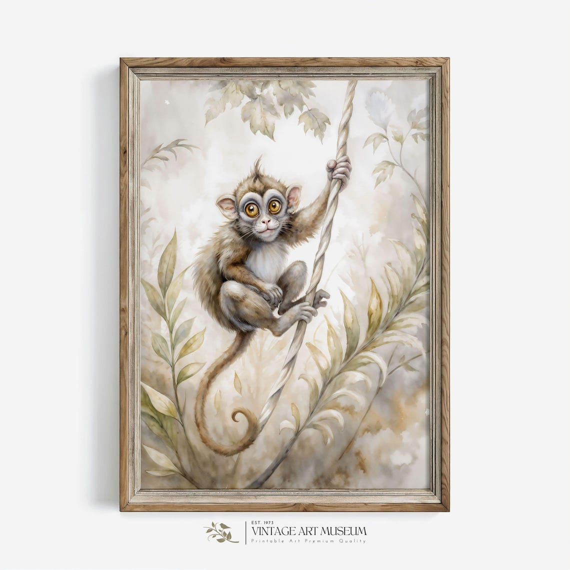 Watercolor Monkey Nursery Design in a Light Wood Frame Room Poster - Image 3