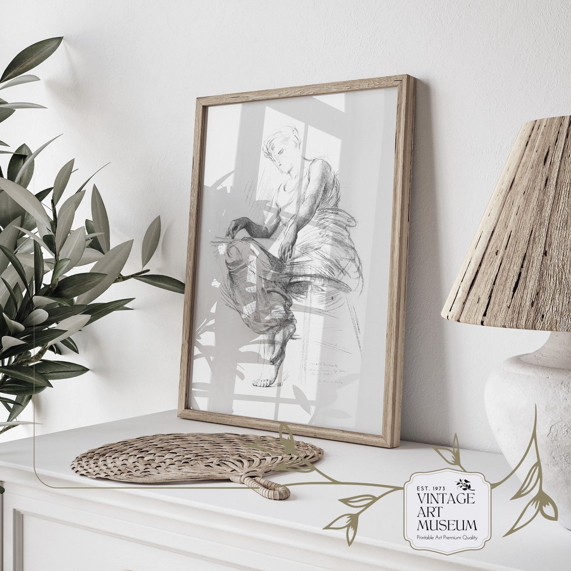 Seated Woman Reading Antique Pencil Sketch Figure Study Wall Art - Image 3