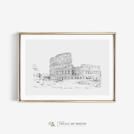 Colosseum Vintage Print, Rome Architecture Wall Art