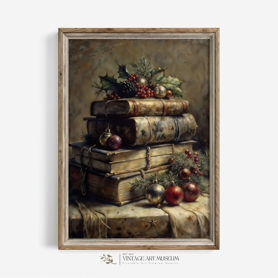 Stack Of Antique Books Christmas Art Print