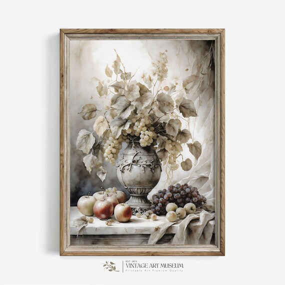 Classical Still Life With Silver Urn Grapes and Apples Poster