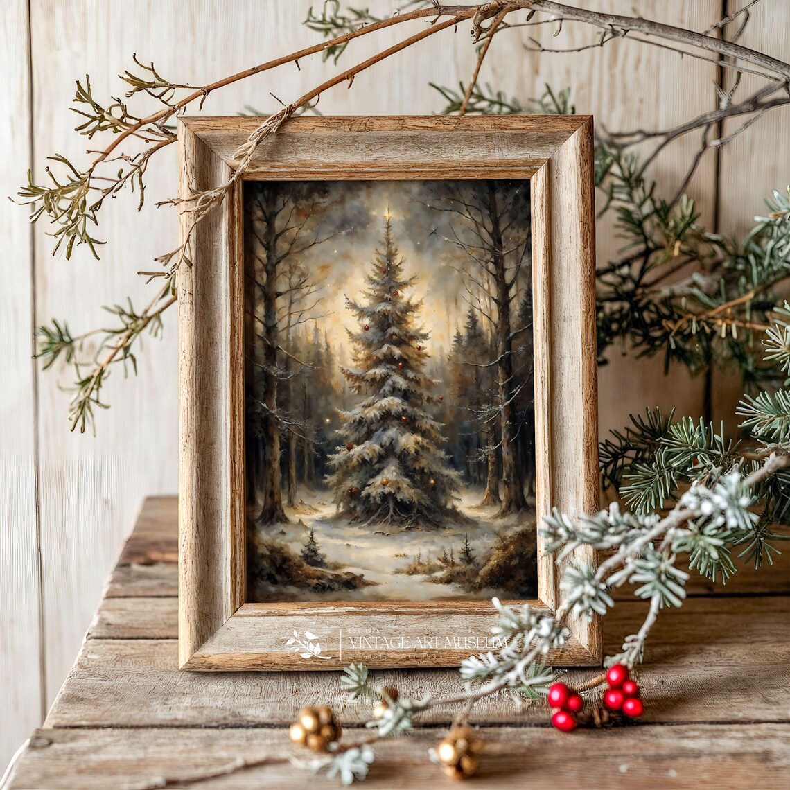 Christmas Tree In Dark Forest, Vintage Art Print - Image 2