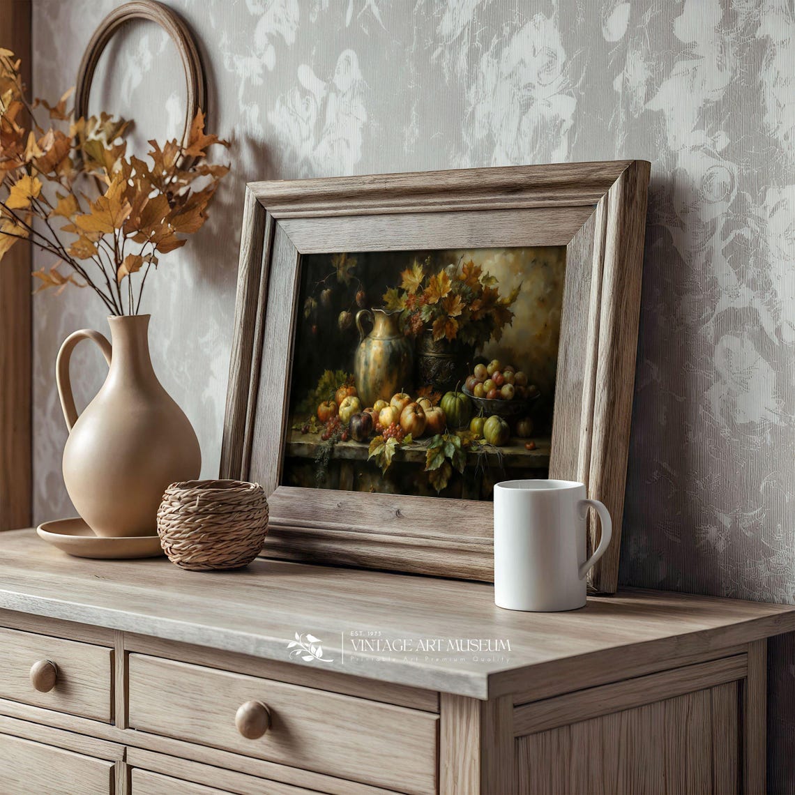 Dark Vintage Fruit Still Life Pumpkin Autumn Harvest Table Poster - Image 3