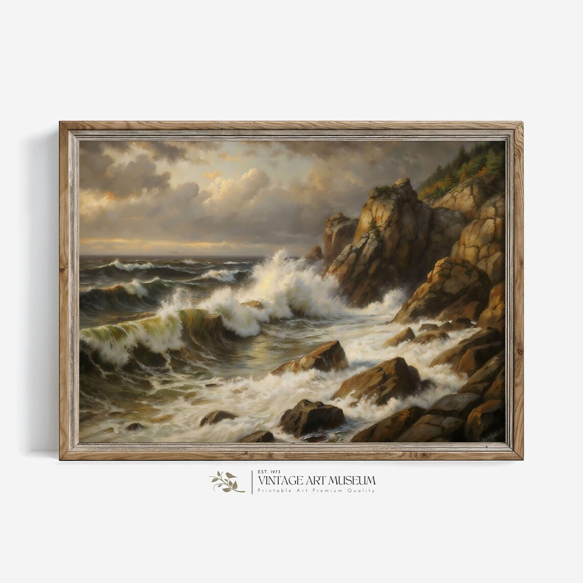 Coastal Ocean Waves Landscape, Vintage Seascape Art Print