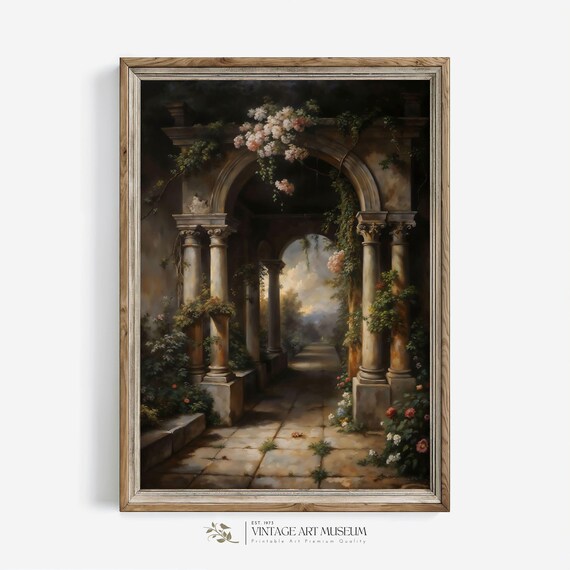 Blooming Garden Colonnade with Climbing Roses Vintage Wall Art