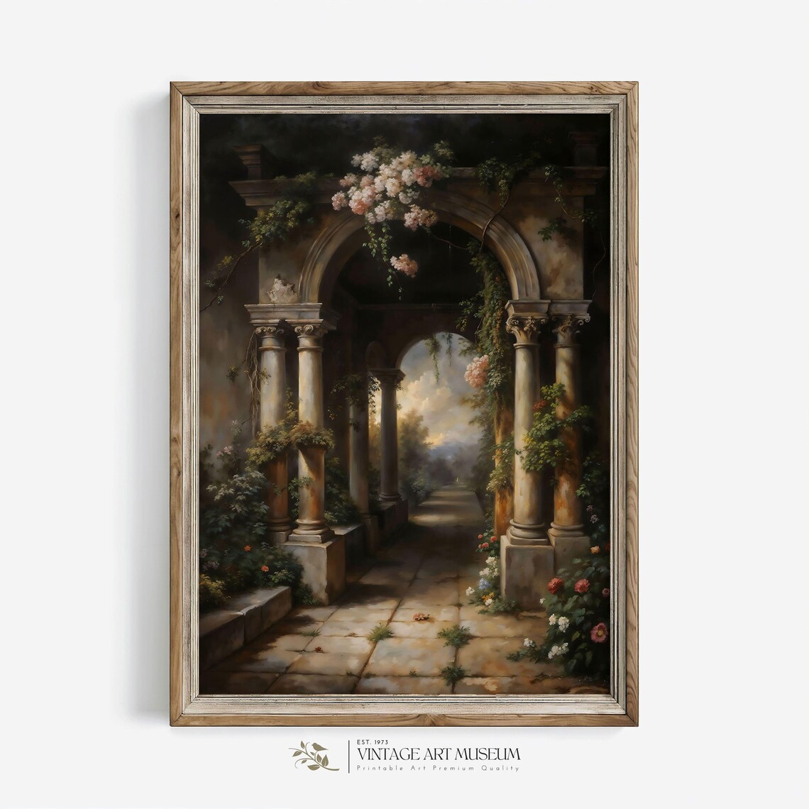 Blooming Garden Colonnade with Climbing Roses Vintage Wall Art