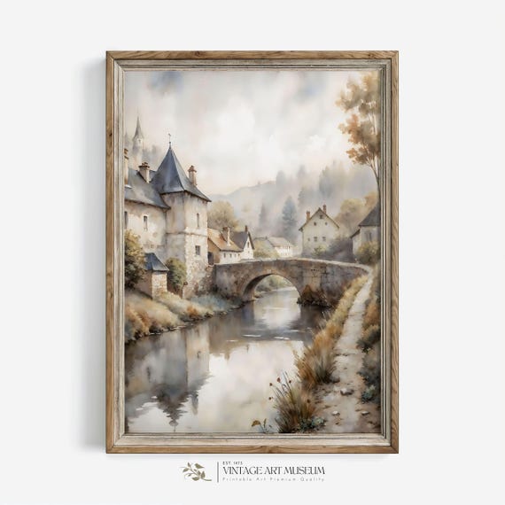 Fairytale Village Vintage Style Cityscape Art Print